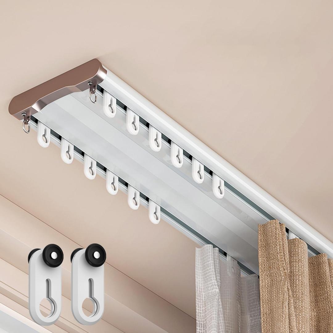 Double Curtain Track Ceiling Mount, Silent Aluminum Track Curtain Rail, Heavy-Duty Double Row Ceiling Curtain Tracks Rod Sliding Rails for Curtains, Room Divider for Living Room Bedroom (12FT) (12FT(3.66m))