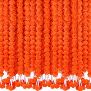 6 Pcs 5 Feet Long Strands Marigold Flowers Garland with Pendant Indian Wedding Decoration Artificial Decorations for Altar Faux Flower for Diwali, Pooja, Bush Floral Party (Dark Orange)