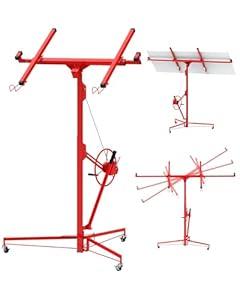 13FT Drywall Lift, Heavy Duty Sheetrock Hoist with Winch - 150 Lbs Adjustable Telescopic Arm, 360° Rotatable Panel Hoist, Locking Casters, Foldable Sheetrock Lifter for Ceiling and Home Improvement