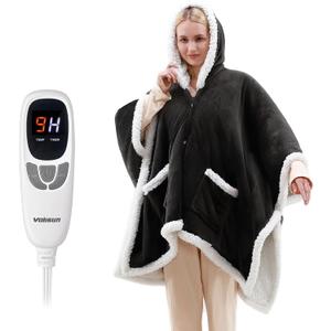 VOLISUN Wearable Heated Throw Blanket Electric Shawl,Heated Wrap Poncho Robes Hoodie for Adult,Birthday for Mom Women Grandma,9 Heating Levels & 1-10 Hours Time Settings,Grey (64*50" Grey)