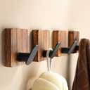 DELITON Towel Hooks for Bathrooms, 4 Pack Adhesive Wood Hooks for Hanging Robes, Towels, Coat, Key, Decorative Wall Utility Hook Heavy Duty
