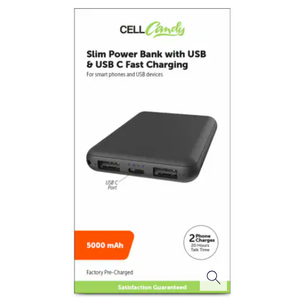 CELLcandy USB & USB C Fast Charging Slim Power Bank  5000