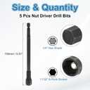 uxcell 5pcs Hex Nut Driver Drill Bit 11/32" 6-Point Socket 1/4" Hex Shank Magnetic Setter CR-V Steel Bolt Sockets for Power Drills Impact Drivers, 5.91" (150mm) Long