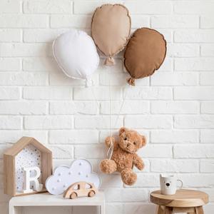 Gejoy 4 Pcs Fabric Balloon and Khaki Bear Nursery Wall Decor 11.8 x 9.8 Inch Oval Balloon Hanging Decoration Bedroom Decor for Baby Shower Boys Girls Gifts Home Accessories