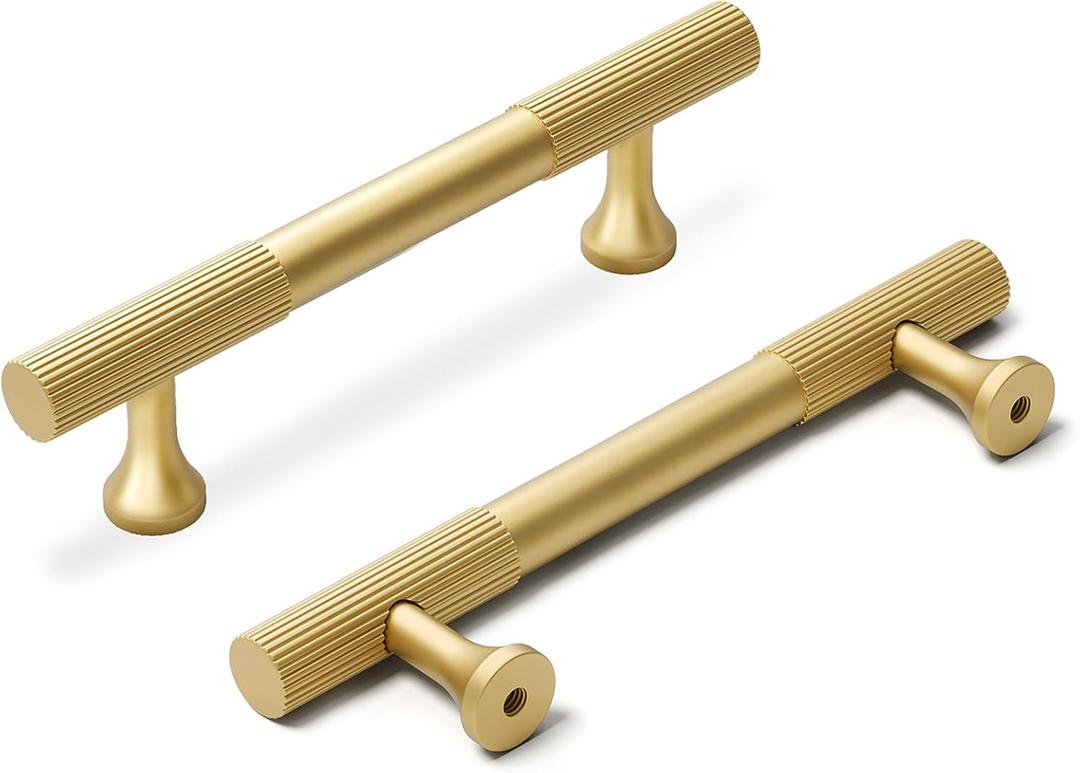 homdiy 20 Pack Cabinet Handles Brushed Gold Cabinet Pulls 3 Inch Hole Center Drawer Pulls Modern Bar Dresser Handles for Bathroom Kitchen Bedroom