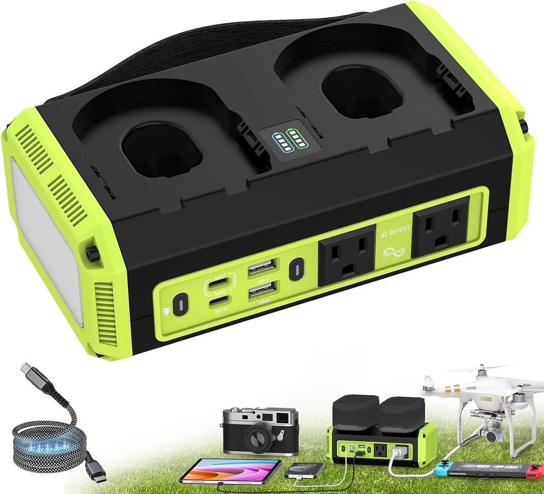 350W Pure Sine Wave Power Inverter Compatible with Ryobi 18V Battery, DC 18V to AC 120V Inverter, 7A Fast Charger & 2 AC Outlet, 2 USB Ports & 2 Type-C Ports, 600LM LED Work Light (No Battery)