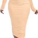 Women Ruched Off the Shoulder Going Out Bodycon Mesh Club Dresses (M)