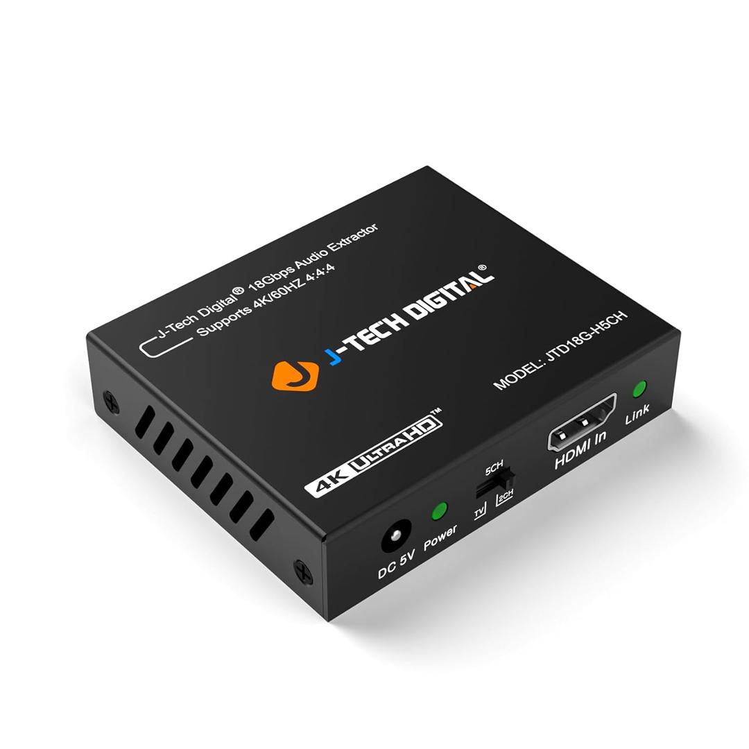 J-Tech Digital 4K HDMI Audio Extractor, 4K@60Hz 1080P@120Hz 1080P@144Hz HDMI to Optical, 3.5mm Audio Converter Adapter, SPDIF, HDR10 CEC Digital Audio, DTS 5.1, [JTD18G-H5CHV2]