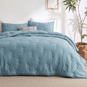 Bedsure Cloud Quilt King Size, Botanical Floral Quilt for Modern Farmhouse Bedding, Super Soft Bedspread King Size, Blue Lightweight Comforter 106x96 Inch