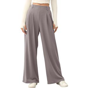 EVALESS Wide Leg Pants for Women Elastic High Waisted Waffle Knit Fleece Lined Palazzo Pants Work Trousers with Pockets (XX-Large, Light Grey)