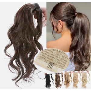 Claw/Jaw Clip Ponytail Real Human Hair Extensions Pony Tail Remy Hair Curly Wavy Hair Extension Brown Rod