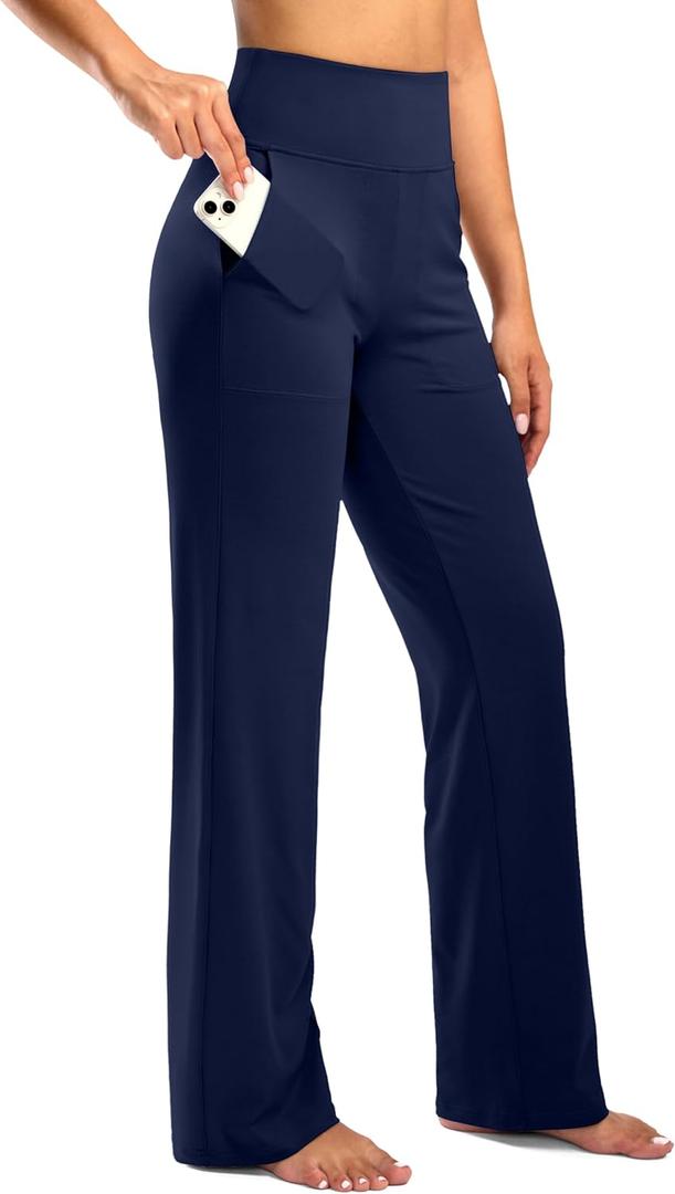 Women's Yoga Pants Wide Leg with Pockets High Waist Casual Sweatpants (Blue, L)