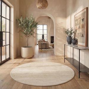 SAFAVIEH Adirondack Collection Area Rug - 4' Round, Champagne & Cream, Modern Ombre Design, Non Shedding & Easy to Clean, Ideal for Living Room, Bedroom, Office, Dining Space (ADR113W)