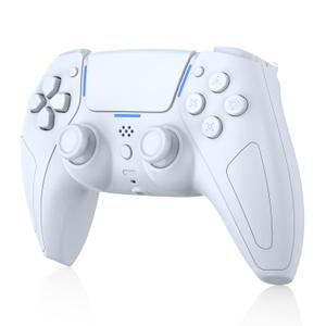 JDDWIN LED Wireless Gaming Controller for PS5/PC/Android/IOS/MAC/Steam Deck,Hall Effect, Bluetooth, 3.5mm Audio Jack, Dual Vibration, 6-Axis Motion Contro Gamepad with Speaker (White)