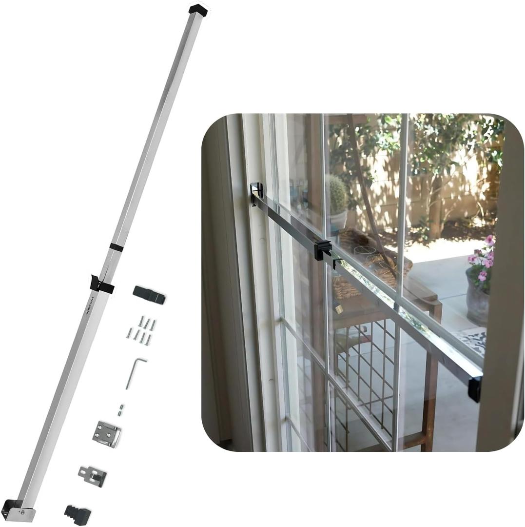 SECURITYMAN Sliding Door Security Bar-Child Proof Sliding Door Lock Bar with Anti Lift Lock - Fits Most Doors & Windows - Adjustable Patio Door Security Bar (18.75"- 51.1") Chrome
