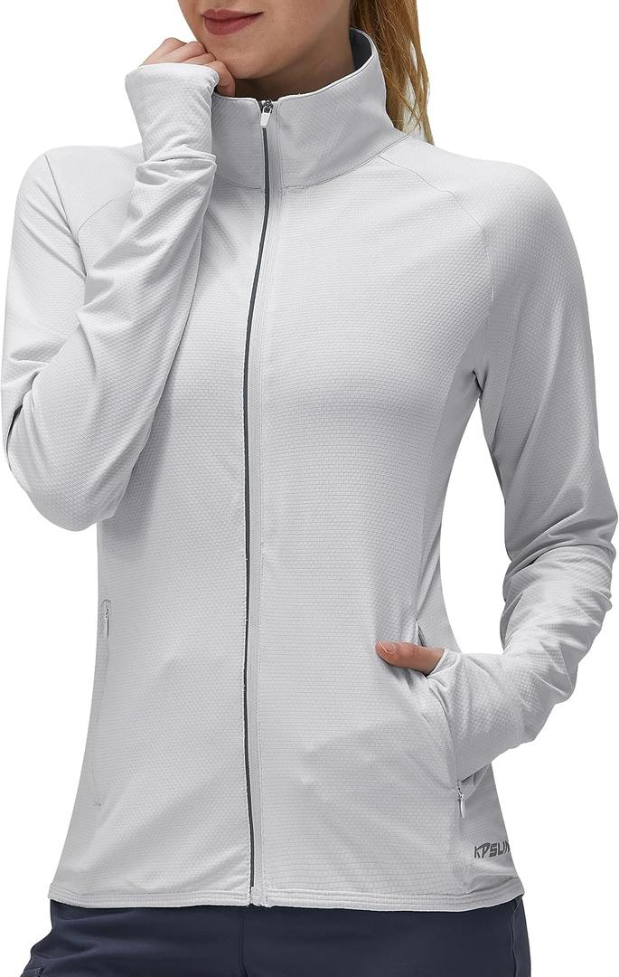 Women's UPF 50+ UV Sun Protection Clothing Long Sleeve Athletic Hiking Shirts Lightweight SPF Zip Up Outdoor Jacket. Medium
