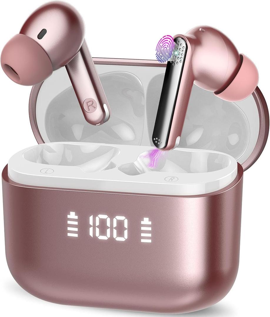 Ai Translation Earbuds Real Time with Audio and Video Calls, Buletooth 5.4 Translator Earbuds with 6 Translation Modes/164 Languages/No Subscription Required, 48H Headphones Translator, Rose Powder