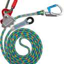 Flip Line Kit 11FT Polyester Lanyard Kit with Triple Lock Carabiner Adjuster, Steel Swivel Snap, Adjustable Positioning Rope for Fall Protection, Arborist, Tree Climbers, Blue and Multicolored