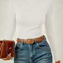 ZESICA Women's Long Sleeve Tops Mock Neck Ruched Tight Shirts 2026 Spring Trendy Outfits (White, XL)