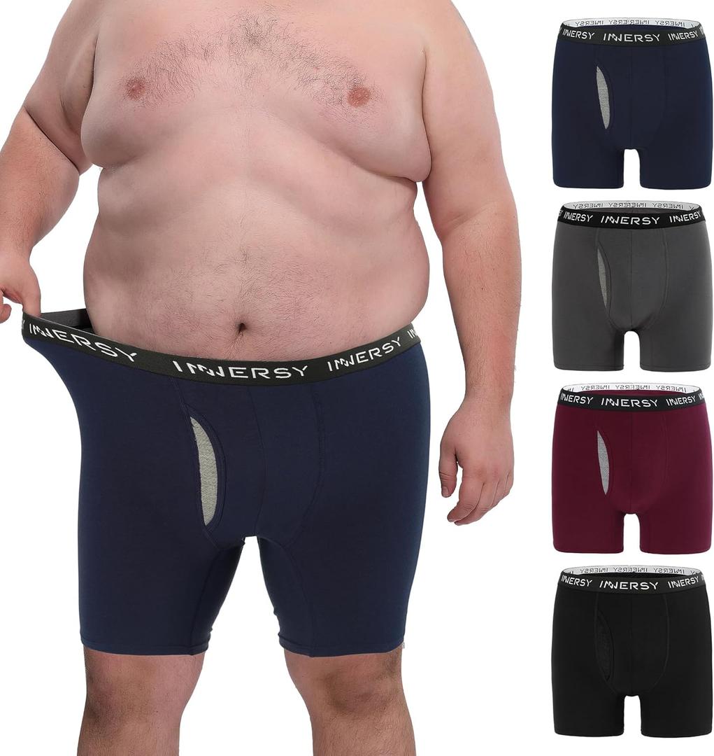 INNERSY Men's Big and Tall Boxer Briefs Cotton Moisture Wicking Underwear 4-Pack (5X-Large, Dark Retro)