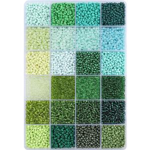 12500pcs John Bead Assorted Glass Seed Beads 8/0, 24 Colors Green Fields Palette Round Bead for DIY Crafts Jewelry Making Bead Box