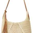 Women's Summer Straw Woven Shoulder Bag Large Casual Tote Purse Tassel Trendy Shopping Beach Handbag for Vacation