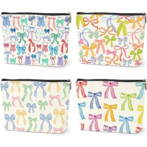 4 PCs Bow Stuff Makeup Bag Coquette Stuff Cosmetic Bag, Bow Gifts for Women Teen Girls Best Friends Daughter Bestie Niece, Cute Bow Stuff Christmas birthday Gifts Zipper Pouch Toiletry Bag