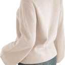 Yousify Womens V Neck Oversized Sweaters Long Sleeve Knit Pullover Trendy Casual Chunky Sweater (Beige, M)