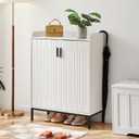 Modern Shoe Cabinet with Metal Legs, Farmhouse Large 5-Tier Shoe Storage Cabinet with Doors, Wooden Shoe Organizer for Entryway, Hallway, Closet, Bedroom, Living Room, White