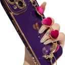 Caseative for iPhone 15 Case,Cute Plating Love Heart Wrist Strap Chain Bracelet Phone Case (Purple)