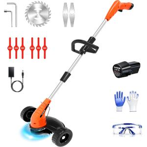 Cordless Weed Wacker, Grass Trimmer with 3 Types Blades and 2.0Ah Li-Ion Battery Powered,12V Electric Weed Trimmer/Edger for Garden Yard Work and Lawn CareOrange