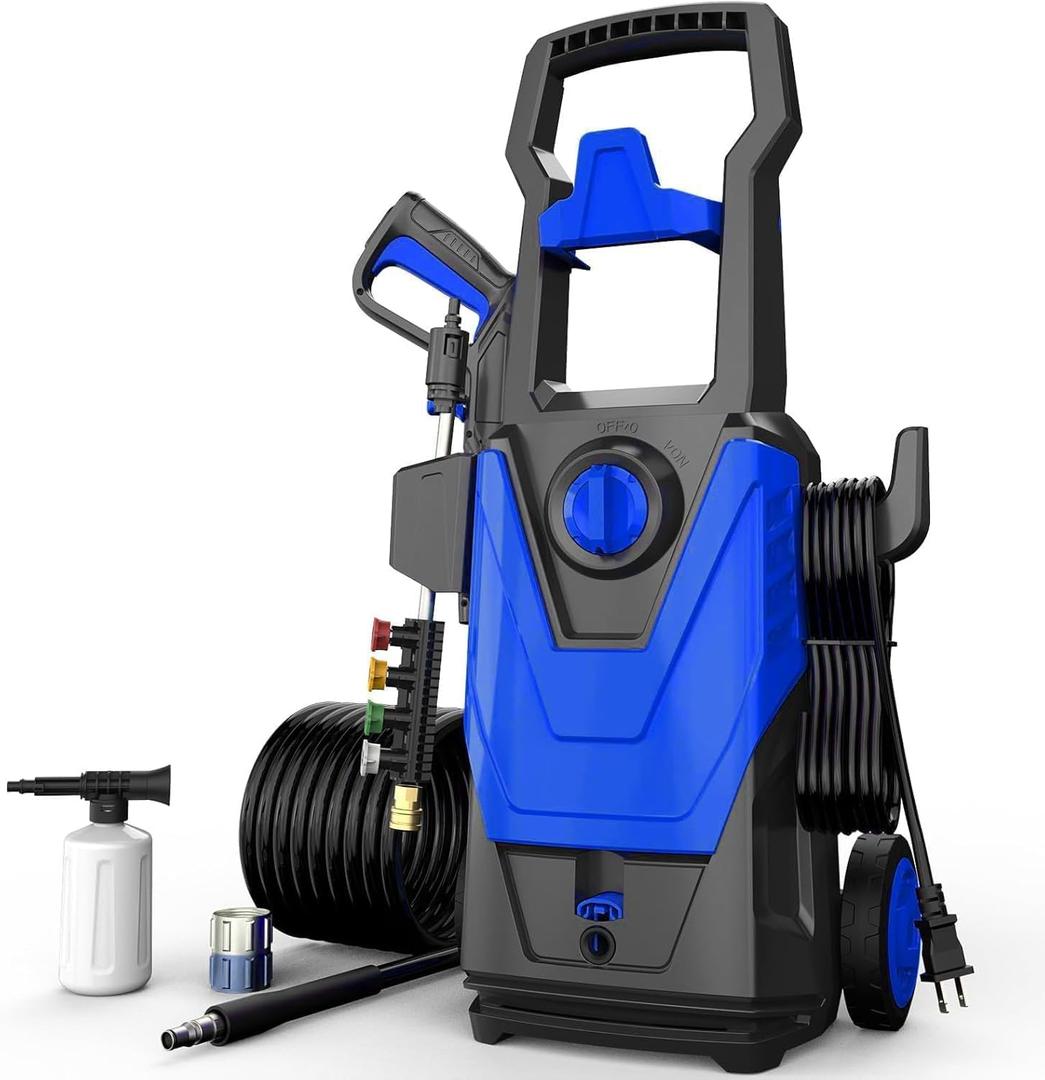 AgiiMan Electric Pressure Washer, 5000 PSI Max 3.6 GPM Power Washer Electric Powered with 20FT Hose, 4 Nozzles, Foam Cannon, High Pressure Cleaner Machine for Cars, Patios, Driveways, Fences, Blue
