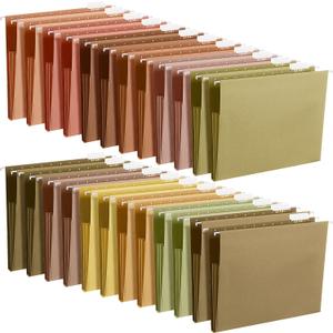 Yaomiao 24 Pack Hanging File Folders 3 Pleats Letter Size File Cabinet Folders with 1/5-Cut Adjustable Tabs Expandable Document Cabinet Colored for Home Desk Office Organization(Warm Color)