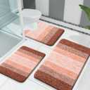 OLANLY Bathroom Rugs Sets 3 Piece, Soft Absorbent Microfiber Bath Mats and U-Shaped Contour Toilet Rug, Plush Shaggy Bath Mat Set for Bathroom (30"x20"+24"x16"+24"x20", Orange)