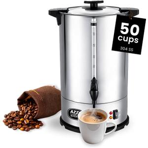 Commercial Coffee Maker 50-Cup Large Coffee Urn with Percolator Coffee Pot Electric 8L Stainless Steel Fast Brew Hot Water Dispenser for Tea Catering Events Home Office Easy Cleaning (Silver)