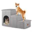 LLAZEZZZ Dog Stairs with Storage, Supports up to 150 lbs, 3-Step Wider Sturdy Dog Steps for Small/Medium Dogs and Older Pets, Folding Doggie Ramp for Beds/Sofas/Chairs/Cars, Grey