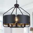 21'' Black Farmhouse Chandeliers for Dining Room, Vintage Industrial Large Drum Chandelier, Rustic Round Coastal Pendant Light Fixtures Adjustable Hanging for Kitchen Island Foyer Hallway - 5 Light