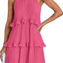 ZESICA Women's 2026 Summer Halter Cocktail Dresses Sleeveless Ruffle Tiered Chiffon Pleated Wedding Guest Mini Dress (X-Large, Hot Pink)