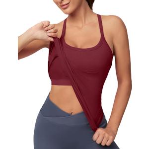 MathCat Workout Tank Tops for Women with Built in Bra, Sleeveless Gym Tops Seamless Racerback Athletic Yoga Shirts (Red, M)