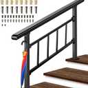 Updated Adjustable 3 Step Stair Handrails for Outdoor Steps, Versatile Stair Railings Transitional Exterior Handrails for Step with Hook and Installation Kit