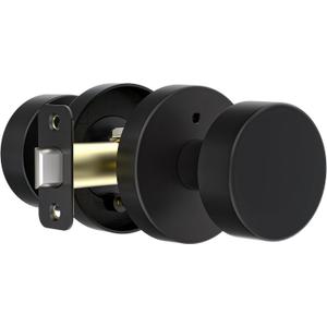 Matte Black Door Knobs Interior Black Privacy Door Knob with Lock, Heavy Duty Round Vintage Door Handle for Bedroom Bathroom (1 Pack Privacy)