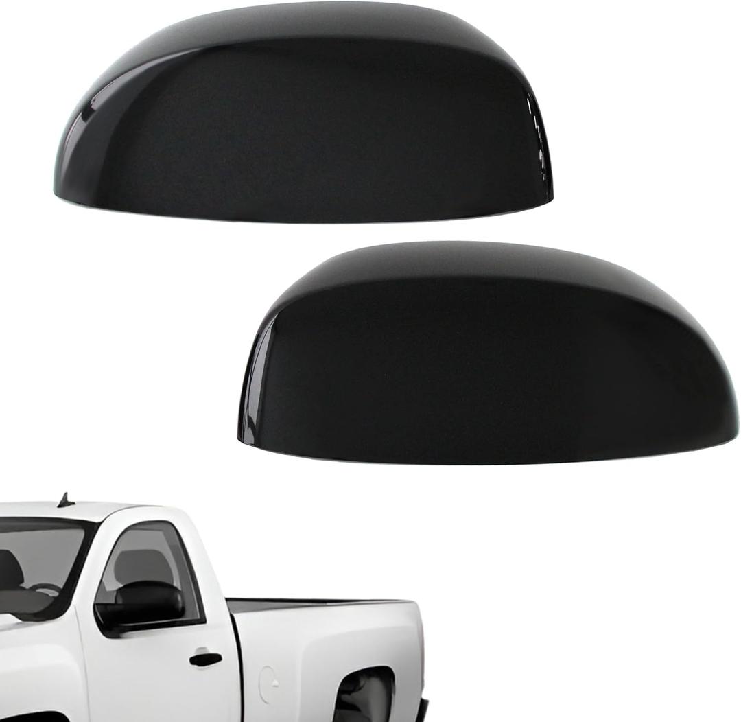 AUCERAMIC Gloss Black Top Half Mirror Covers Fit 2007-2014 for Chevy Chevrolet Silverado Avalanche Tahoe Suburban GMC Sierra Yukon 1500 2500HD 3500HD for Cadillac Escalade ESV EXT, 25788157 25788156