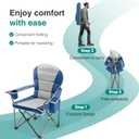 OLIXIS Folding Camping Beach Chair, Outdoor Heavy Duty Lawn Chair with Cup Holder, Non-Slip Feet, Cooler Bag, Portable Collapsible for Hiking Beach Sports, Blue Grey