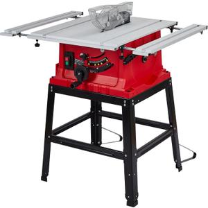 Table Saw, 10 Inch 15A Multifunctional Saw with Stand & Push Stick for Jobside, 90 Cross Cut & 0-45 Bevel Cut, Cutting Speed Up to 5000RPM, Adjustable Blade Height, Ideal for Woodworking