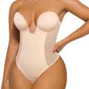 SHAPELLX Strapless Shapewear Bodysuit for Women U Plunge Corset Backless Body Shaper Tummy Control Thong Top Daily Wear