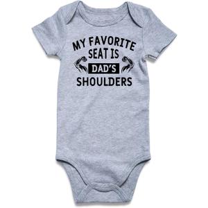 UNIFACO Unisex Baby Funny Saying Outfit Short and Long Sleeve Bodysuits Romper (0-3 Months, A-a-my Favorite Seat is Dad's Shoulders)