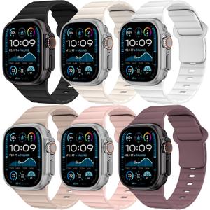 6 Pack Sport Bands for Apple Watch Ultra/3/2 Band 49mm 46mm 45mm 44mm 42mm 41mm 40mm 38mm iWatch Bands for Men Women,Waterproof Silicone Strap Wristband for Apple Watch Series 11 10 9 8 7 6 5 4 SE 3/2