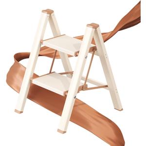 GameGem 2 Step Ladder, Folding Step Stool with Wider Pedal, Anti-Slip Feet & Non Slip Stripes, Aluminum Sturdy Material, 300Lbs Capacity, Elegant Look of Cream Chocolate Better Matches Your Home