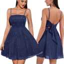 DRESSTELLS Short Graduation Dress for Teens 2026, Bow Tie Backless & Spaghetti Strap, Sparkly Prom Party Dresses,medium