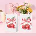 24 Pcs Coquette Pink Bow Paper Gift Bags Cherry Bow Birthday Party Favor Goodie Candy Bags with Handles for Bridal Engagement Party Supplies 8.3 x 5.9 x 3.1 in